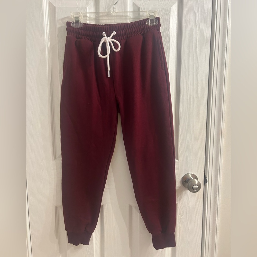 Fashion Nova Maroon Joggers with White Tie